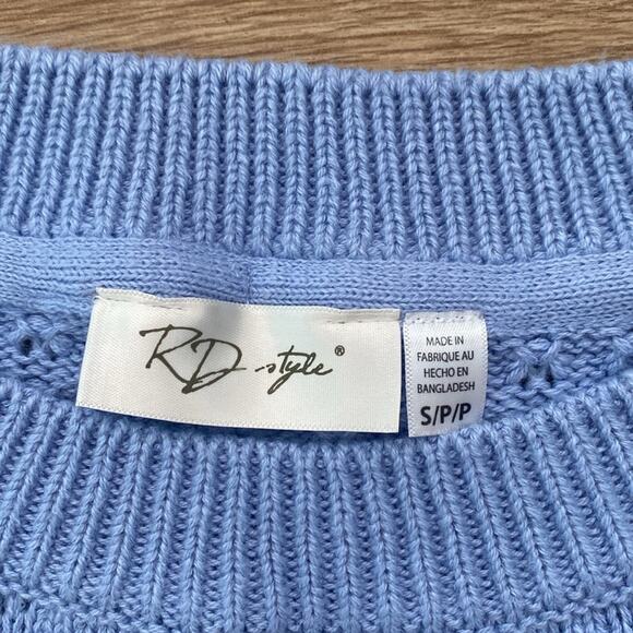 RD STYLE Talulla Pointelle Blue Crewneck Crochet Knit Sweater.Sz Small - Picture 3 of 4